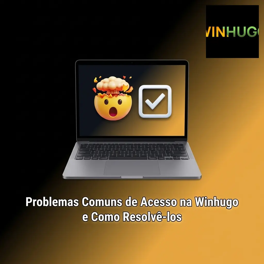 Guia visual de problemas comuns de acesso na Winhugo e suas soluções, incluindo senha, e-mail e autenticação