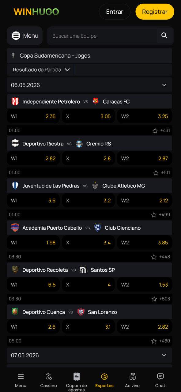 Aposte em esportes e ganhe muito no aplicativo Winhugo.