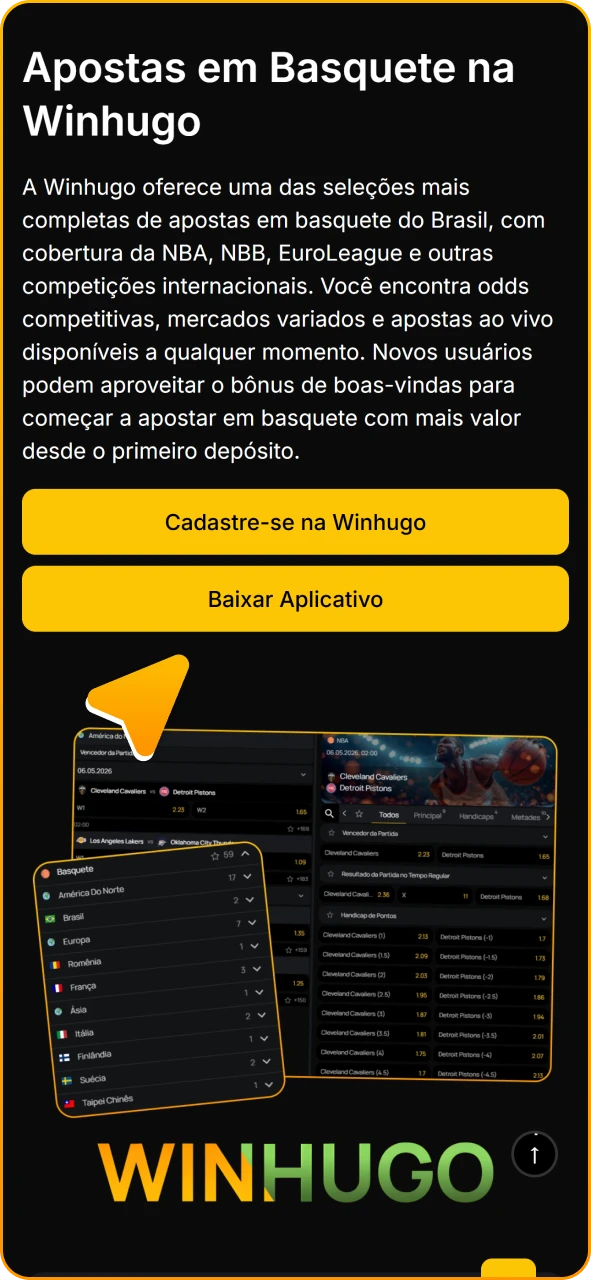 Acesse o site Winhugo para obter o aplicativo de basquete.