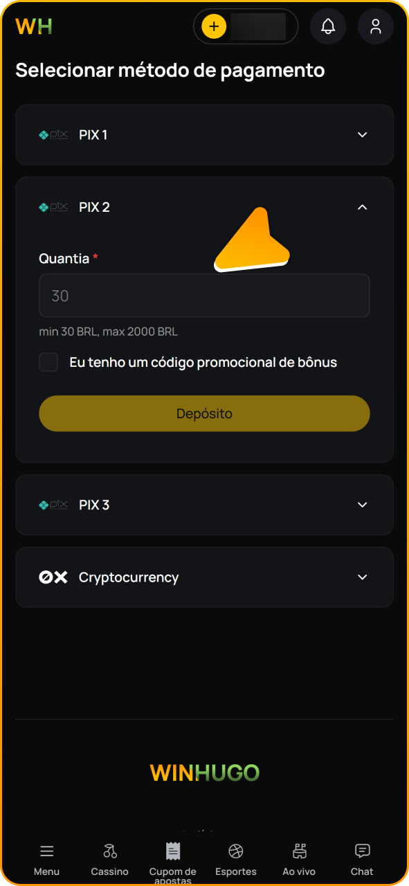 Faça seu depósito no Winhugo e ganhe bônus.