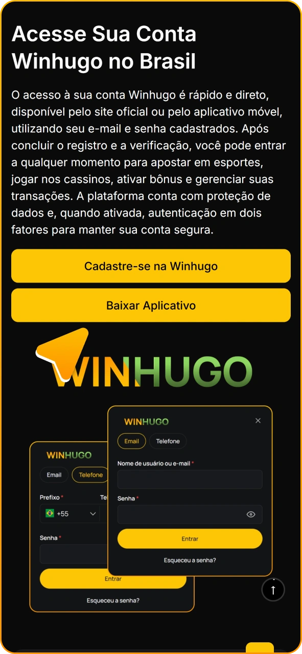 Clique neste botão para fazer login no aplicativo Winhugo.