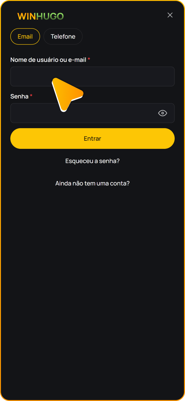 Insira suas credenciais da conta Winhugo no formulário de login.