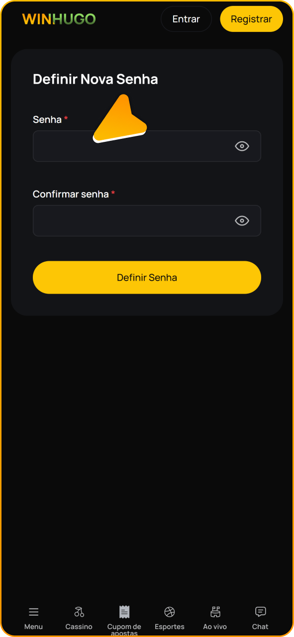 Insira uma nova senha para sua conta Winhugo.