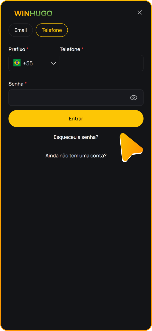 Faça login na sua conta no aplicativo Winhugo para começar a apostar em eSports.