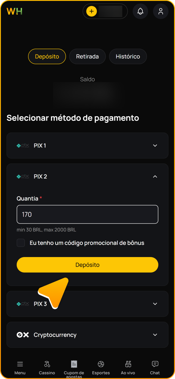 Receba o bônus de boas-vindas do Winhugo automaticamente após o seu depósito.