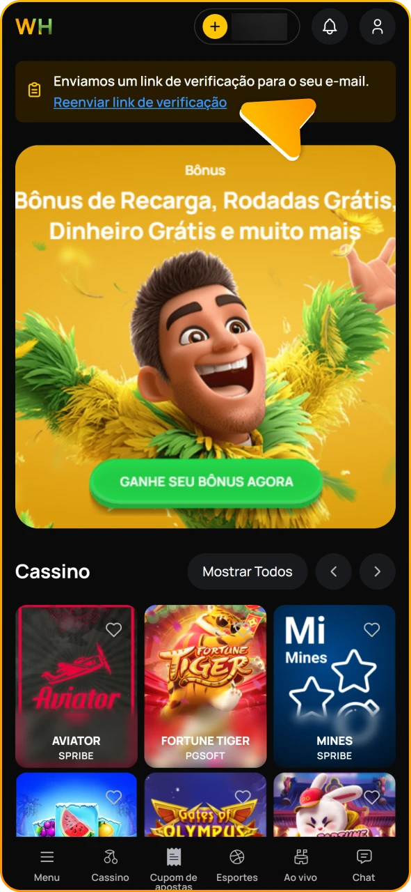Verifique seu e-mail para confirmação após o cadastro no Winhugo.