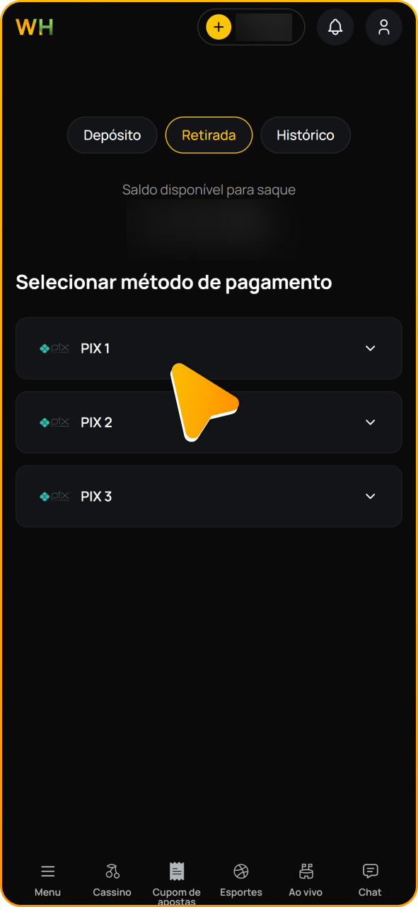 Escolha o seu método de saque do Winhugo.
