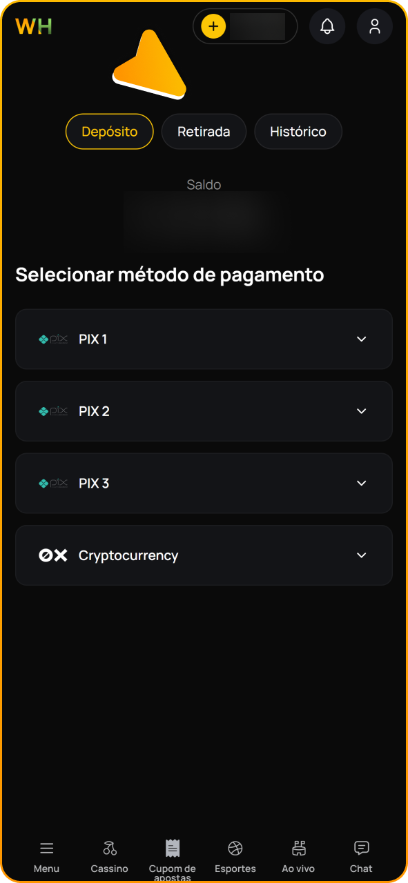 Acesse a seção de saques da Winhugo.