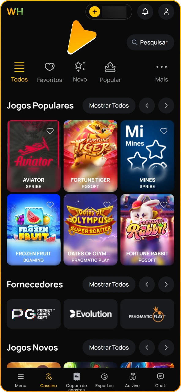 Acesse a seção de slots e confira os jogos disponíveis no Winhugo.