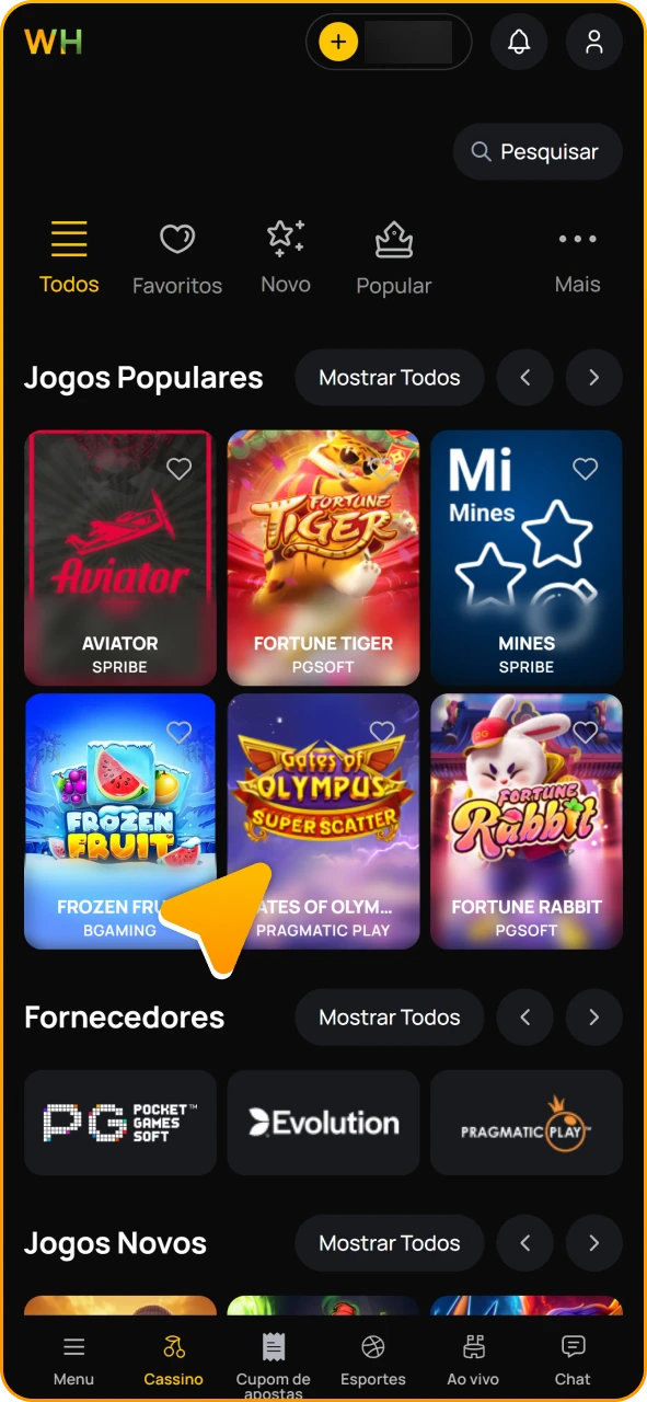Escolha o jogo de slots que você preferir no cassino Winhugo.
